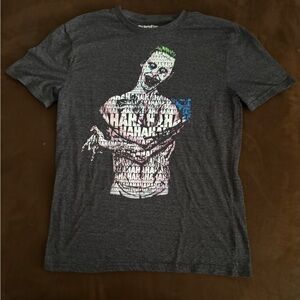 DC Comics Charcoal Joker Graphic Tee with Green and Blue Accents